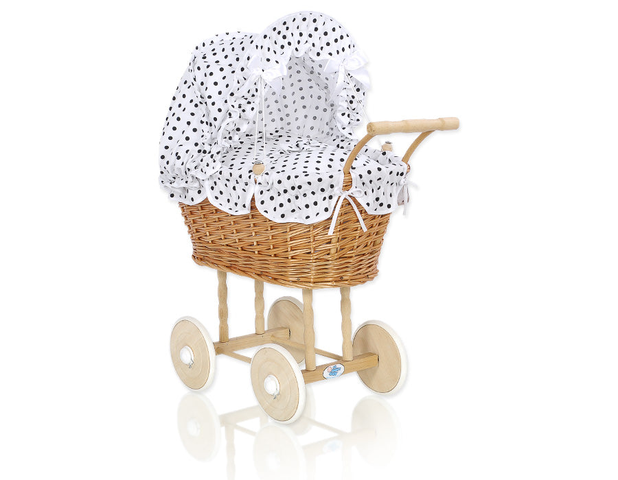 Puppenwagen Weide Natalia – Natur Weiß-Schwarz