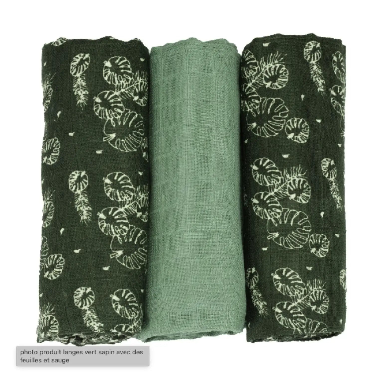 3er-Set Baby-Mulltücher 70×70 cm – Blätter Muster