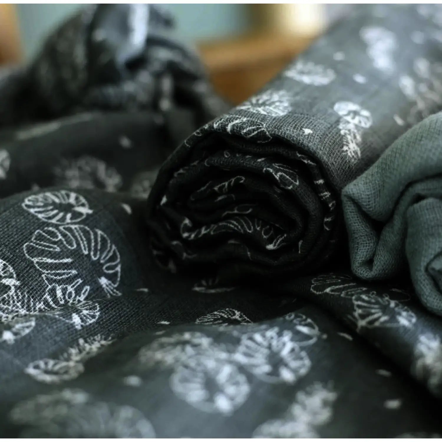 3er-Set Baby-Mulltücher 70×70 cm – Blätter Muster