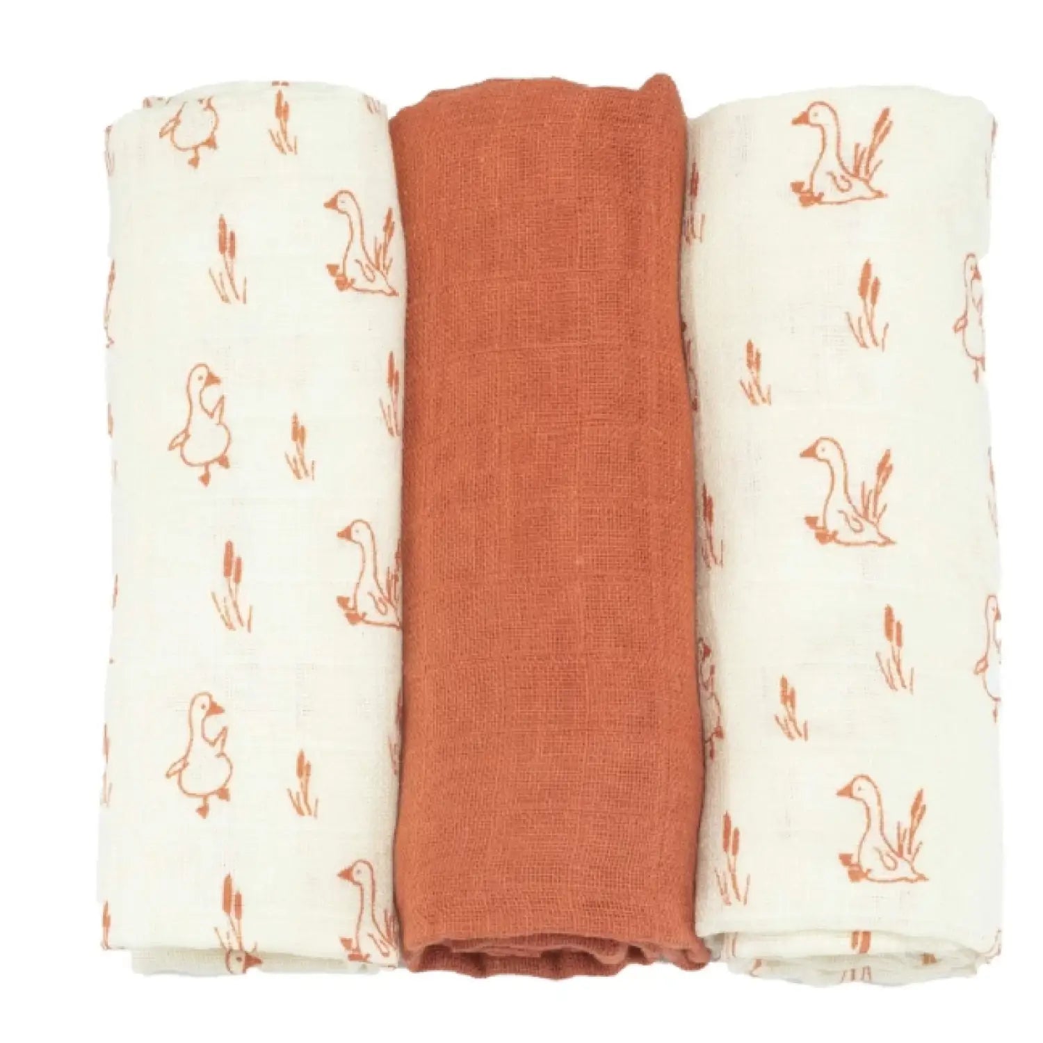 3er-Set Baby-Mulltücher 70×70 cm – Gänse-Motiv