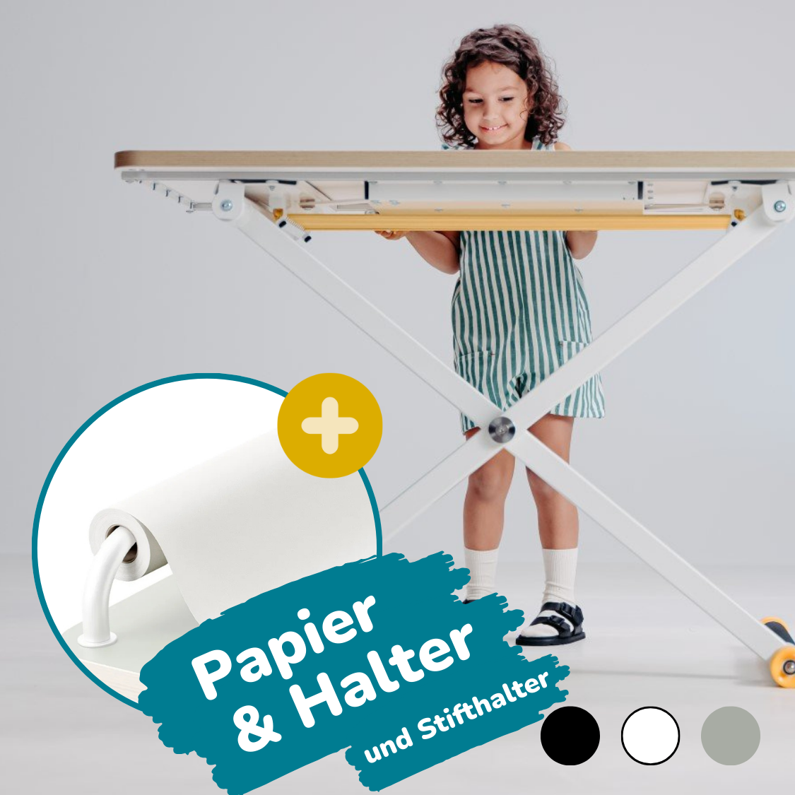 Poptop Malstudio - Kinderschreibtisch, Papierhalter mit Rolle & Stiftehalter