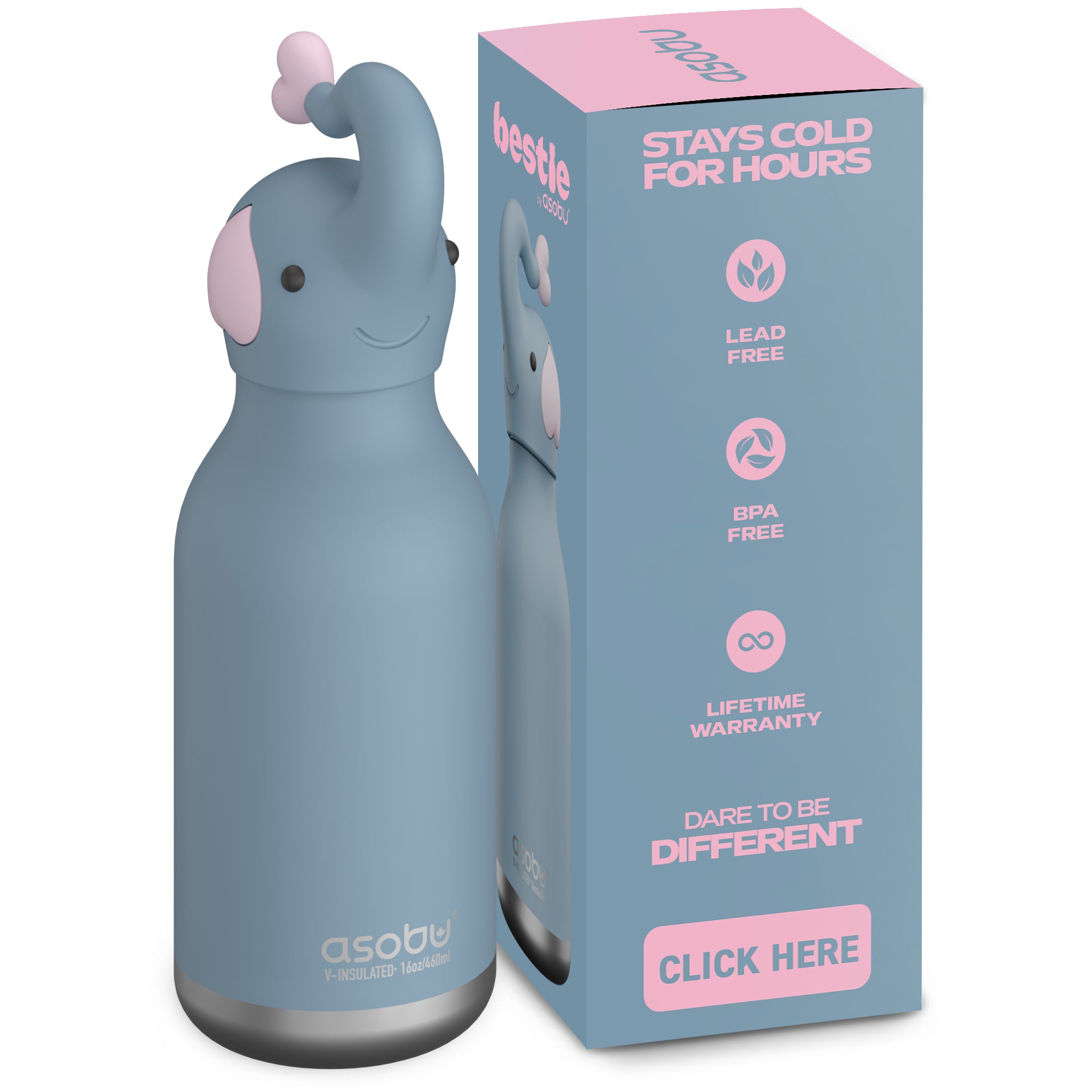 Elephant Bestie Bottle – Kinder Trinkflasche Edelstahl isoliert Elefantenmotiv