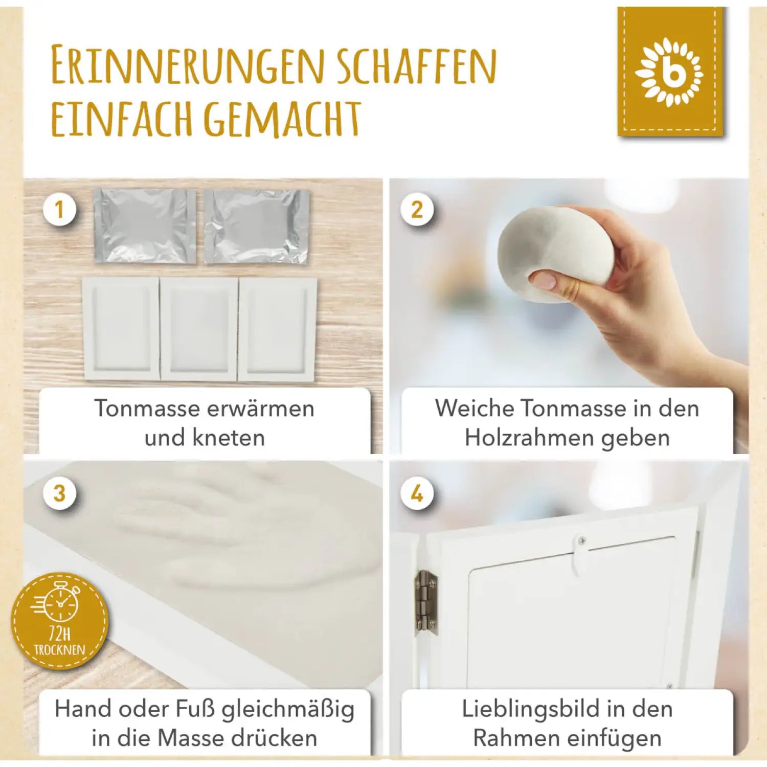 Abdruckset mit Bilderrahmen – Baby Hand- & Fußabdruck-Set