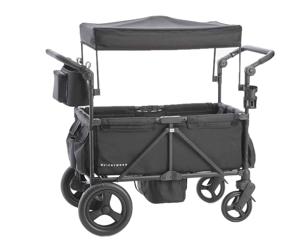 Bollerwagen für 2 Kinder VICKYWOOD SPROUT Deluxe – mit Verdeck, schwarz