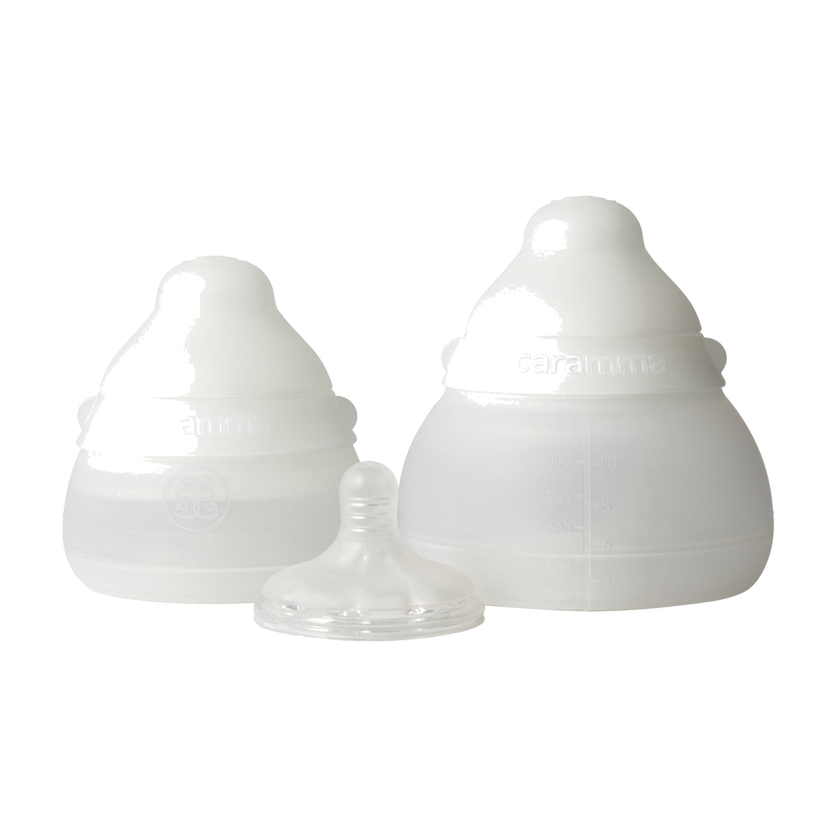 caramma Support-Set mit kleiner und großer Babyflasche aus Silikon