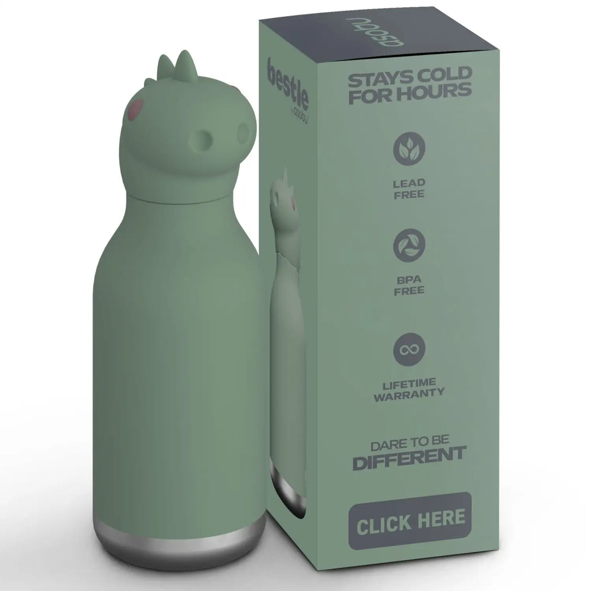 Kindertrinkflasche Dino, Edelstahl isoliert – asobu Bestie Dinosaur