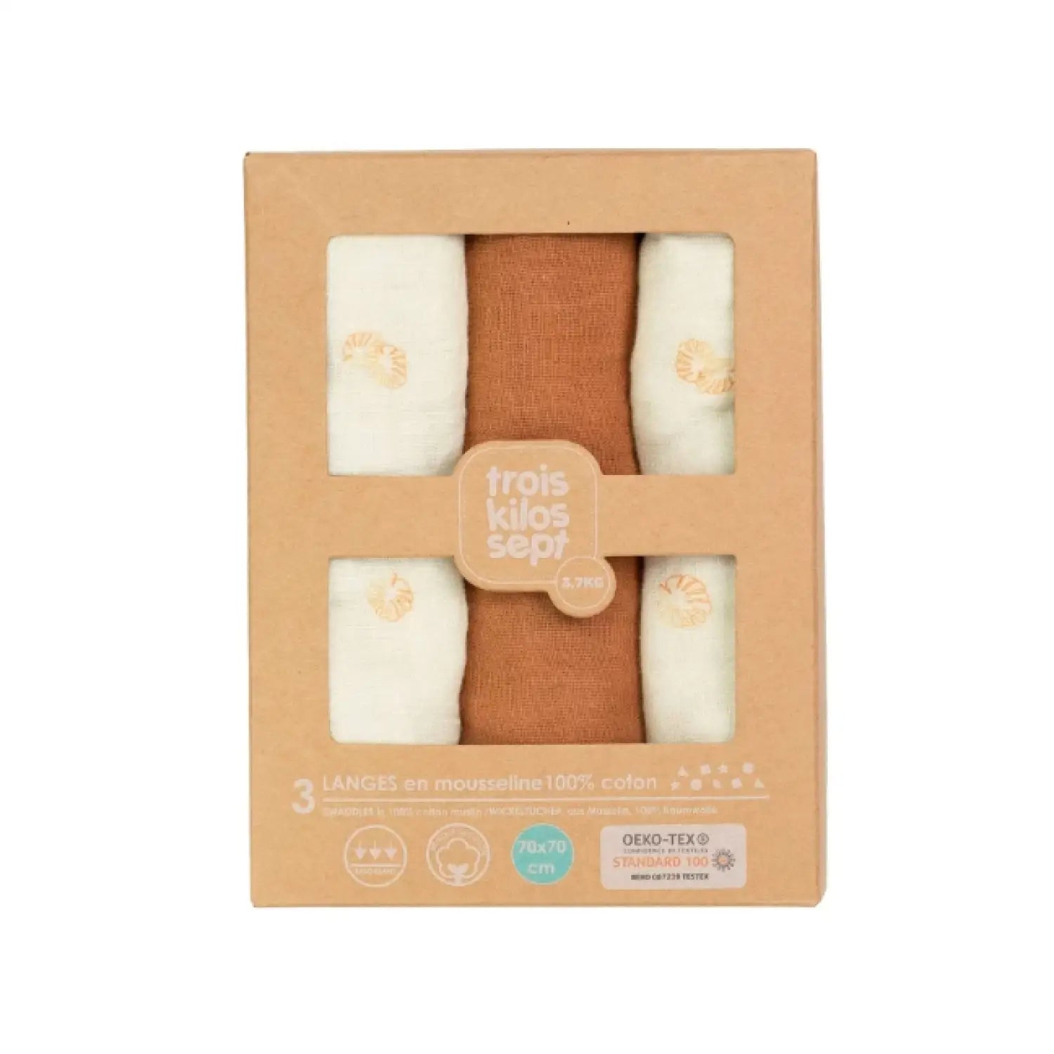 Diplododo 3er-Set Mulltücher – 70×70 cm Musselin Baumwolle