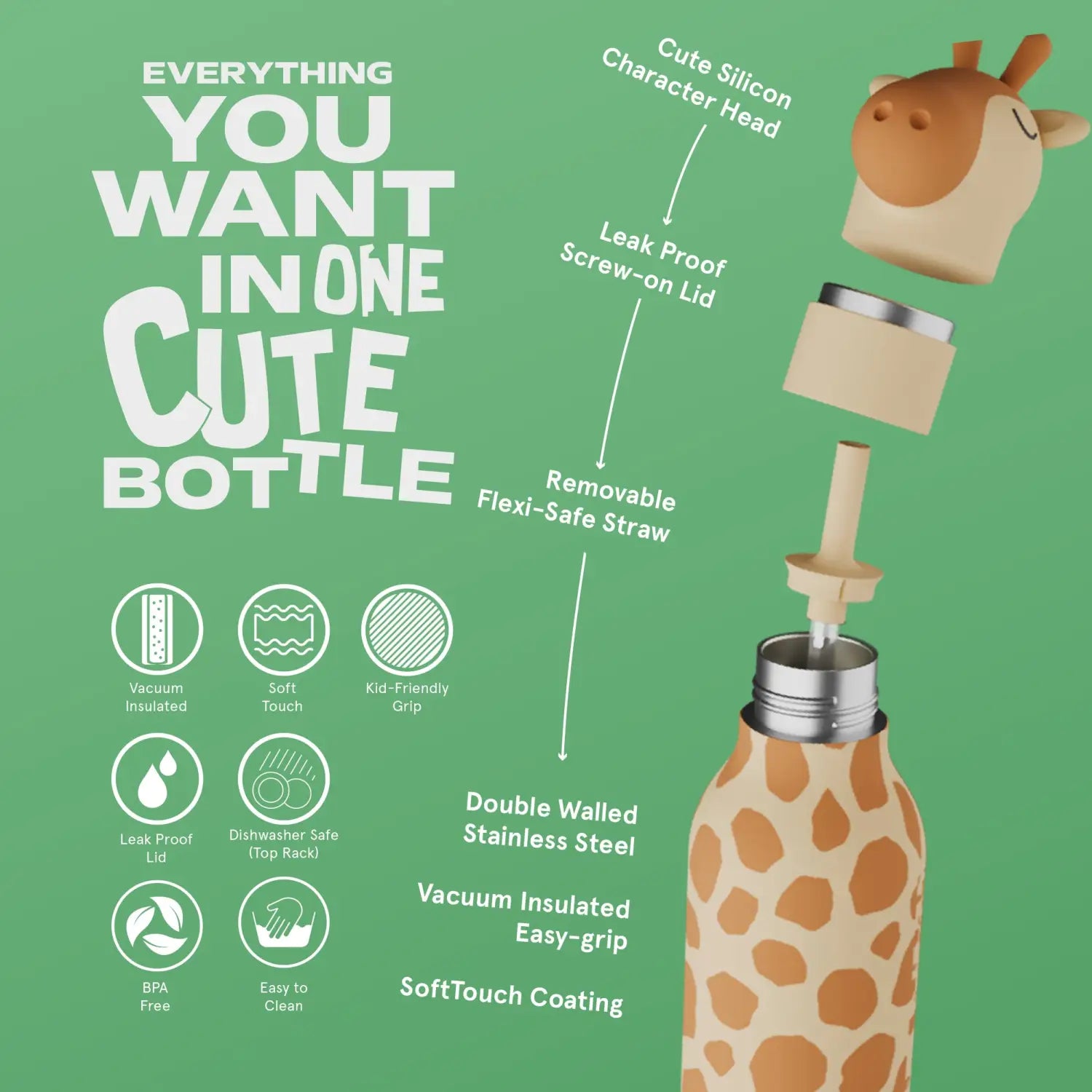 Giraffe Bestie Bottle – isolierte Edelstahl Trinkflasche - Kindertrinkflasche
