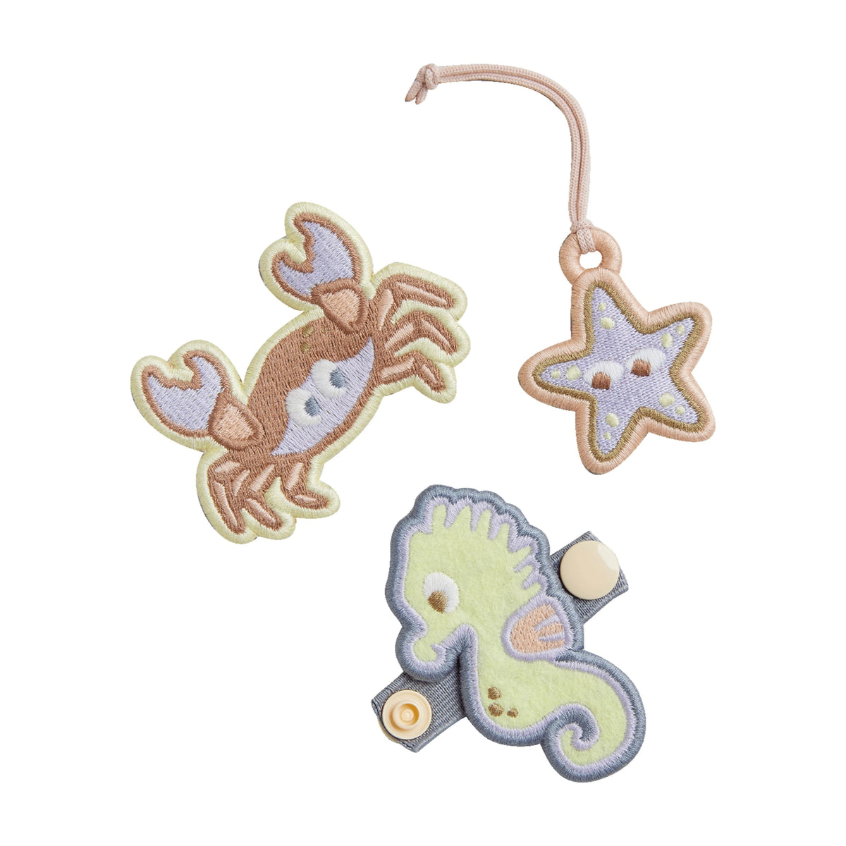 GOT BAG Kids Patch Set Seahorse, drei gestickte Patches: Krabbe, Seepferdchen und Seestern