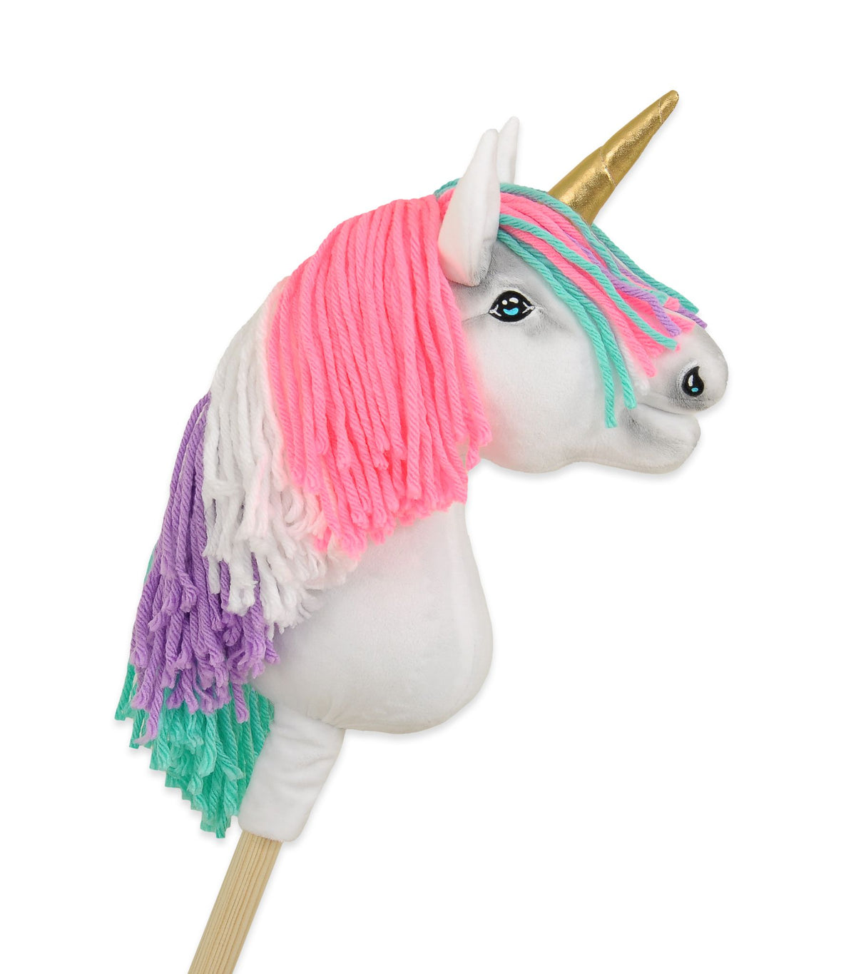 Hobby Horse Einhorn A4 – Weiß, bunte Mähne, Horn gold