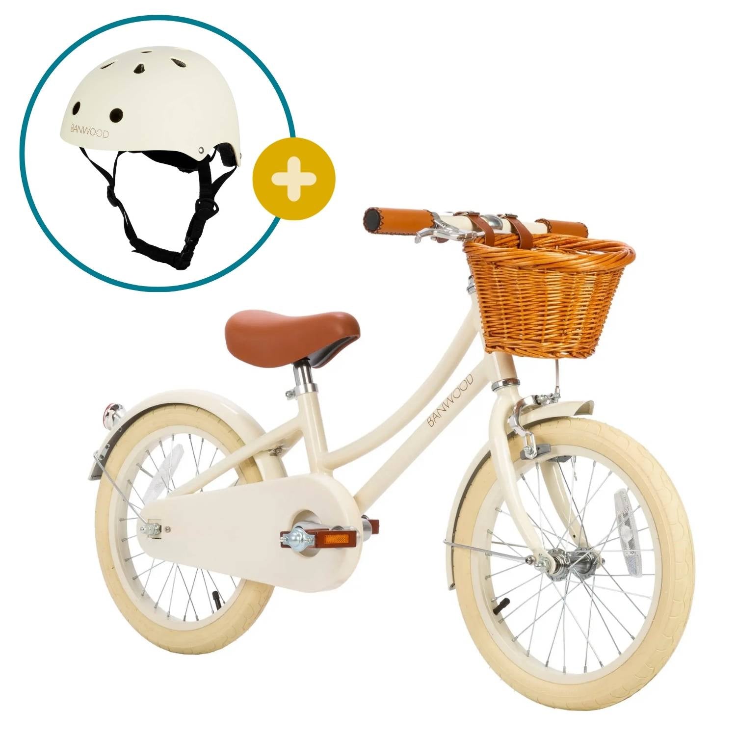 Kinderfahrrad 16 Zoll Creme & Kinderhelm Matte Cream - limited Bundle