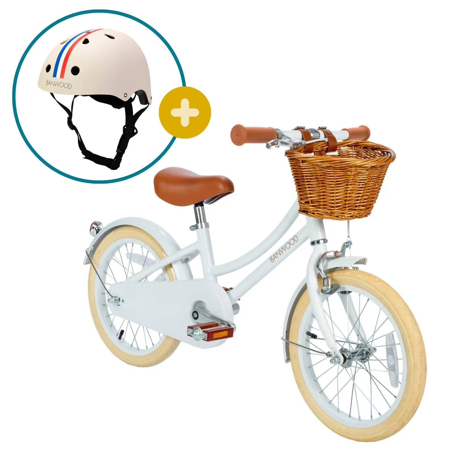 Kinderfahrrad 16 Zoll Weiß & Kinderhelm Stripes - limited Bundle