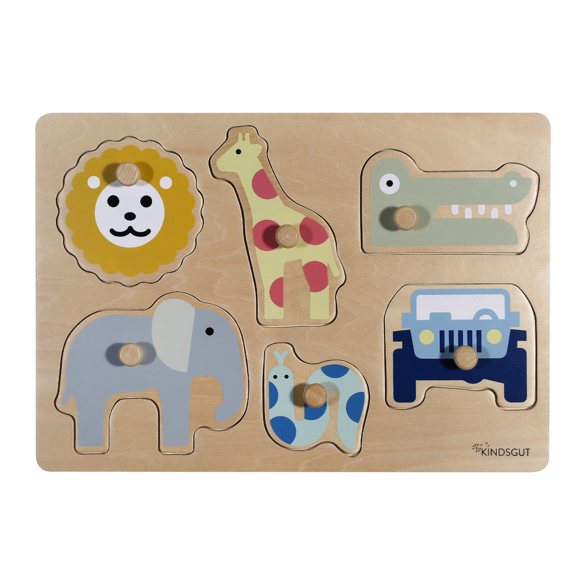 Steckpuzzle Holz mit Knauf Safari von Kindsgut – Produktfoto 1
