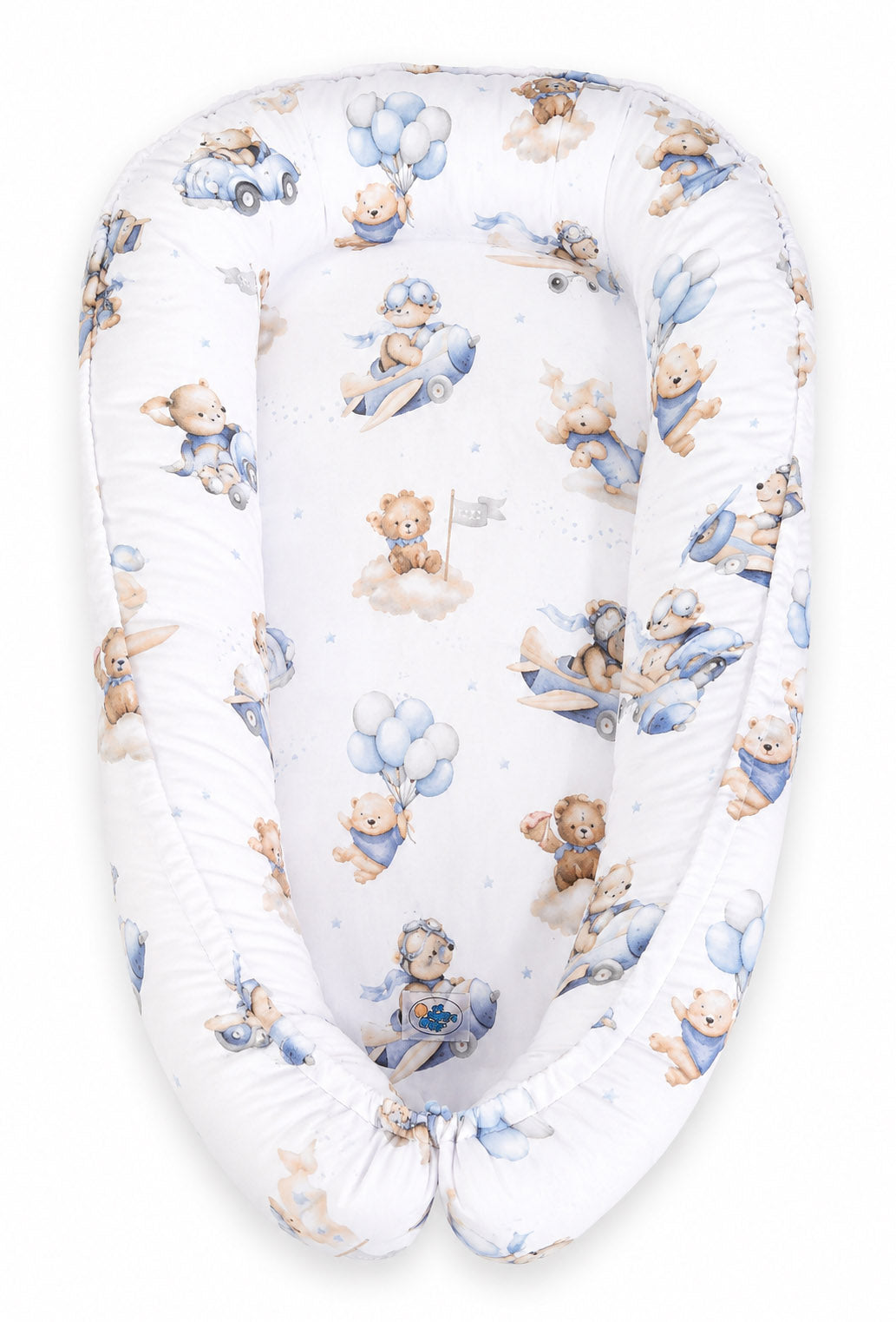 Babynest Kokon mit Motiv – Bären Himmelblau