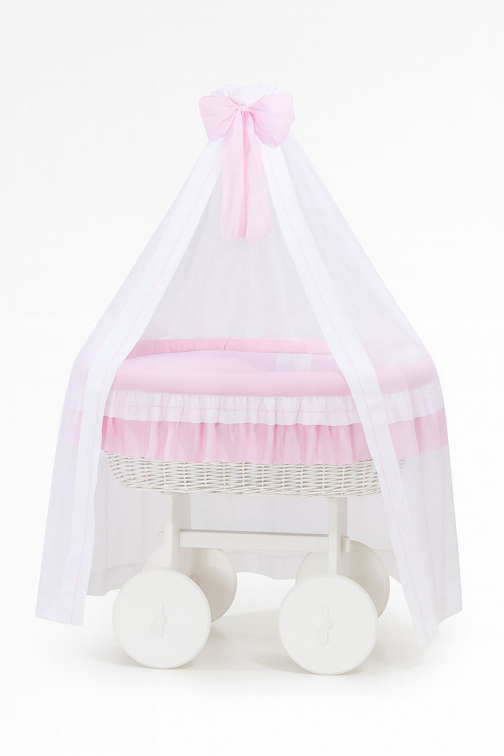 Stubenwagen Deluxe Weide mit Baldachin – Weiß Bellamy Rosa