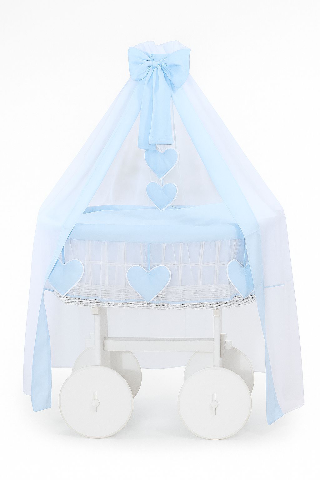 Stubenwagen Deluxe Weide mit Baldachin – Weiß Amelie Blau