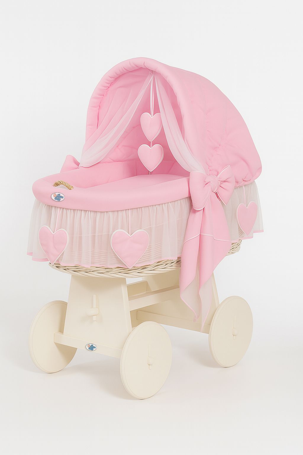 Stubenwagen Weide mit Verdeck Amelie – Weiß Rosa