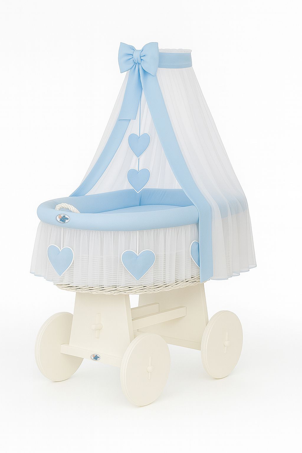 Stubenwagen Weide mit Baldachin Amelie – Weiß Blau