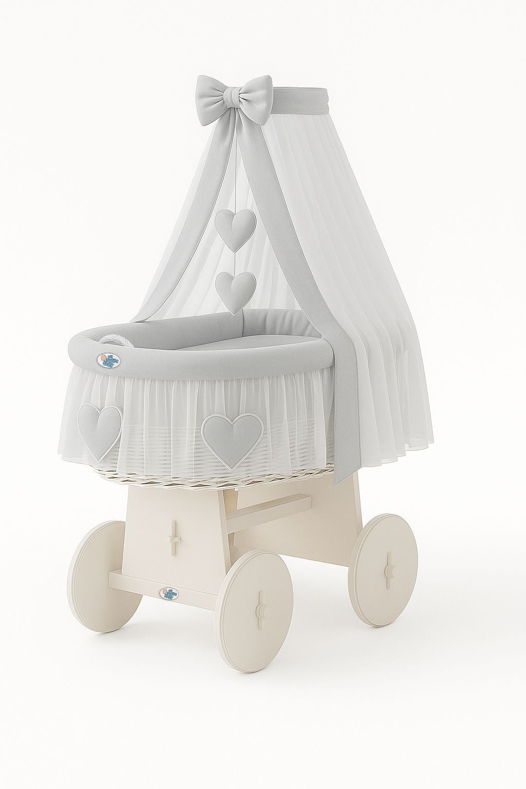Stubenwagen Weide mit Baldachin Amelie – Weiß Grau