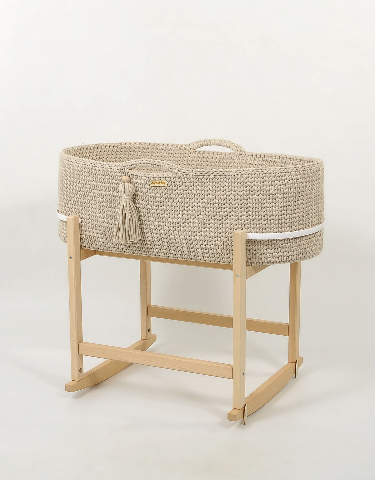 Moseskorb Baumwolle mit Wiege BOHO – Hellbeige