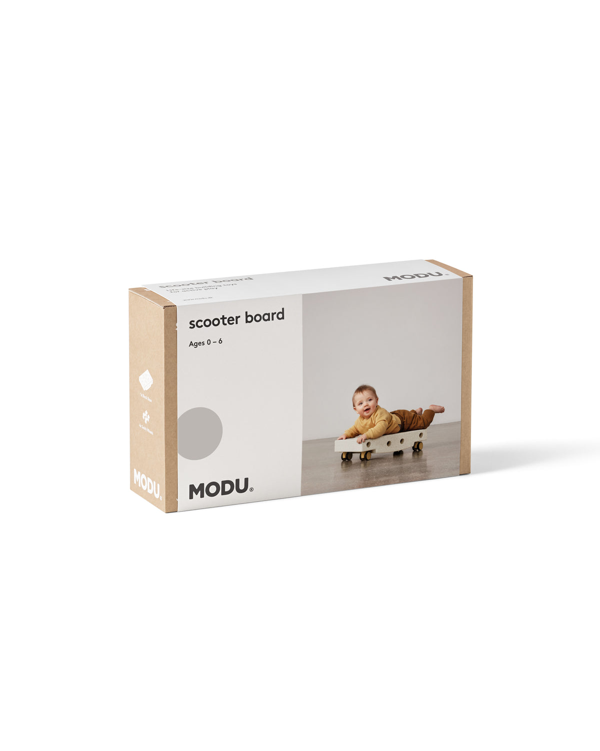MODU Scooter Board: Rollbrett aus Schaumstoffblock mit vier Drehrollen, Sand, Ansicht 4