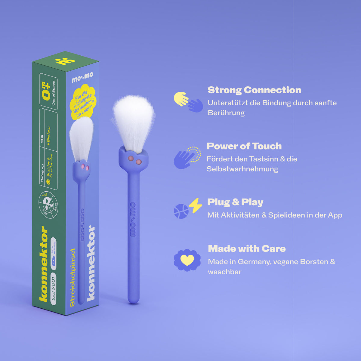 mo:mo Konnektor Streichelpinsel mit weichen Borsten für die Babymassage, Blueberry, Ansicht 4