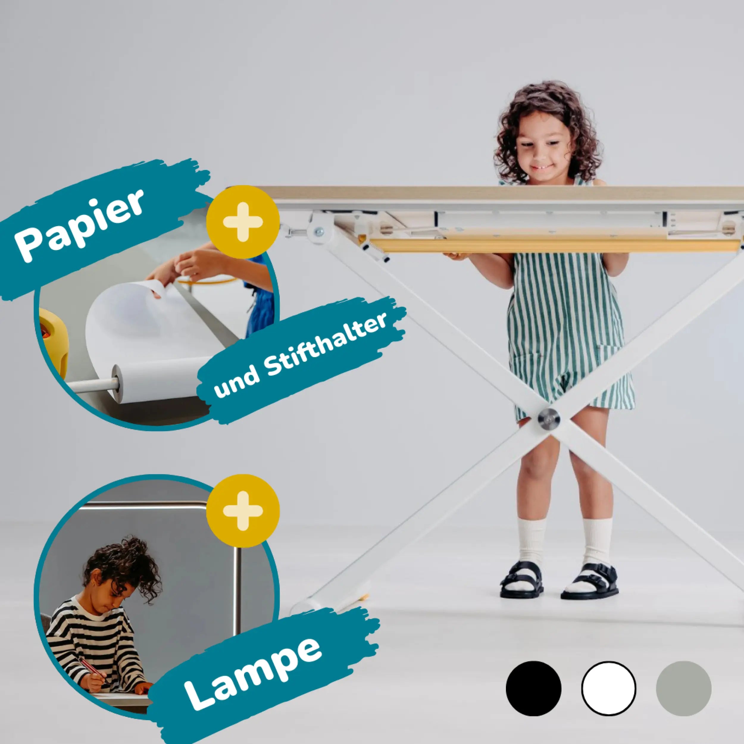Poptop Ideenstudio - Kinderschreibtisch Lampe Papierhalter mit Rolle & Stiftehalter