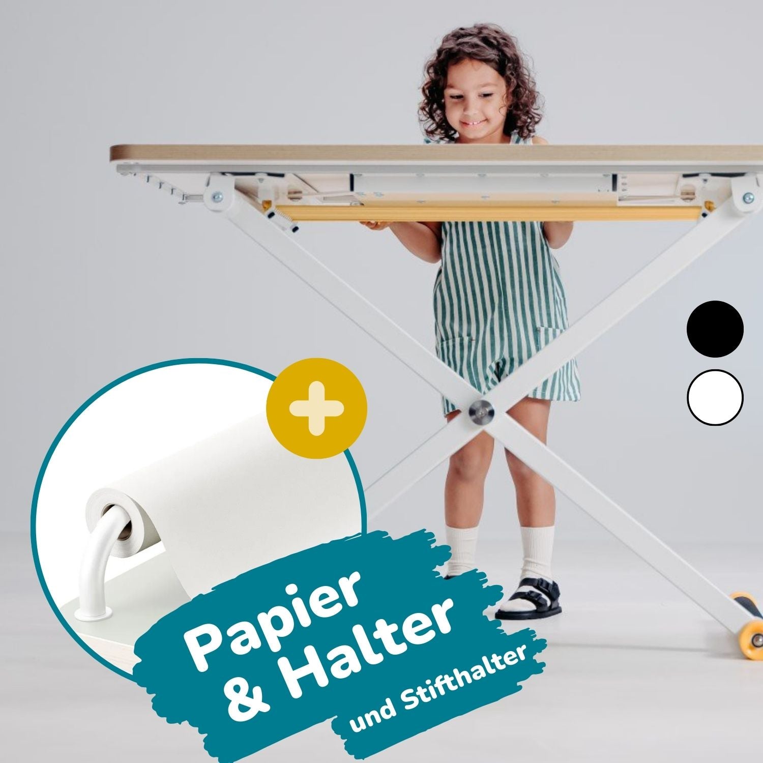 Poptop Malstudio - Kinderschreibtisch, Papierhalter mit Rolle & Stiftehalter