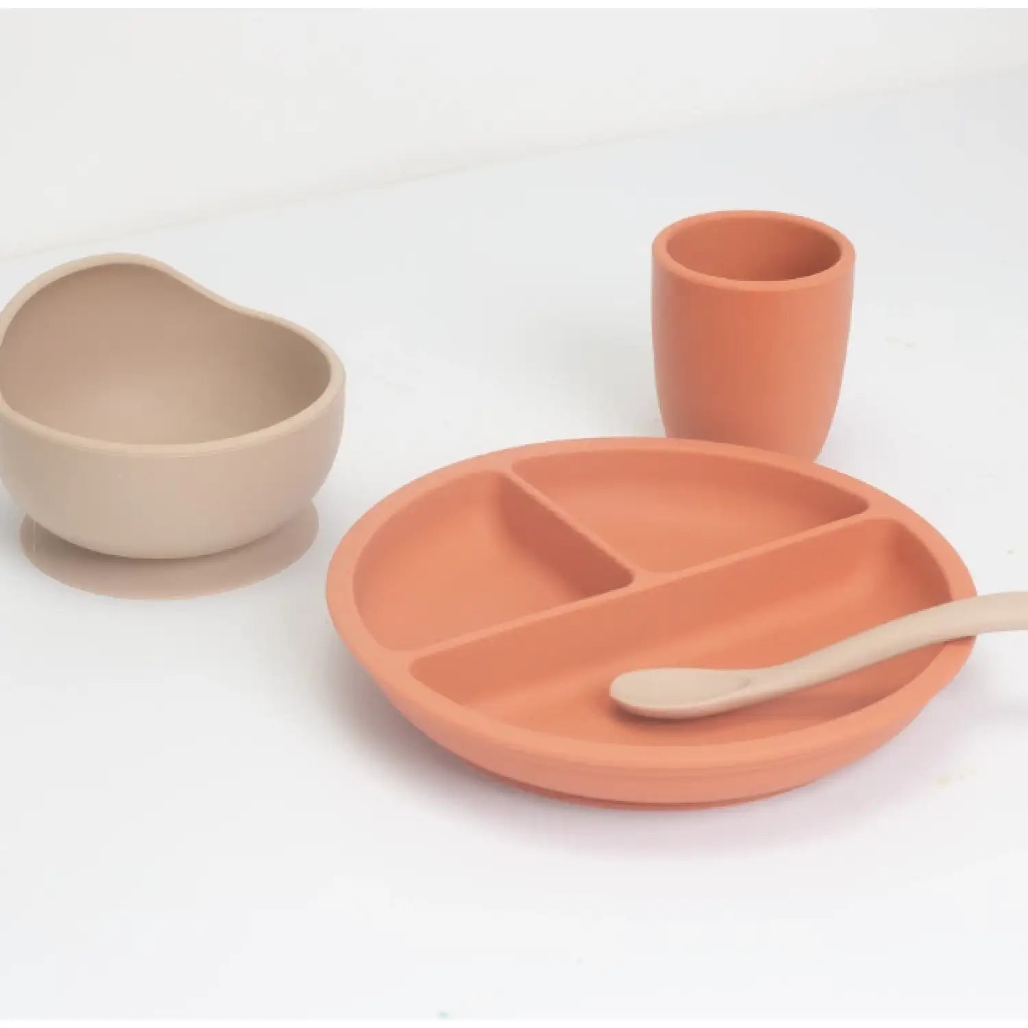 Silikon-Essgeschirr-Set 4-teilig – Kinder Essset ab 1 Jahr - orange