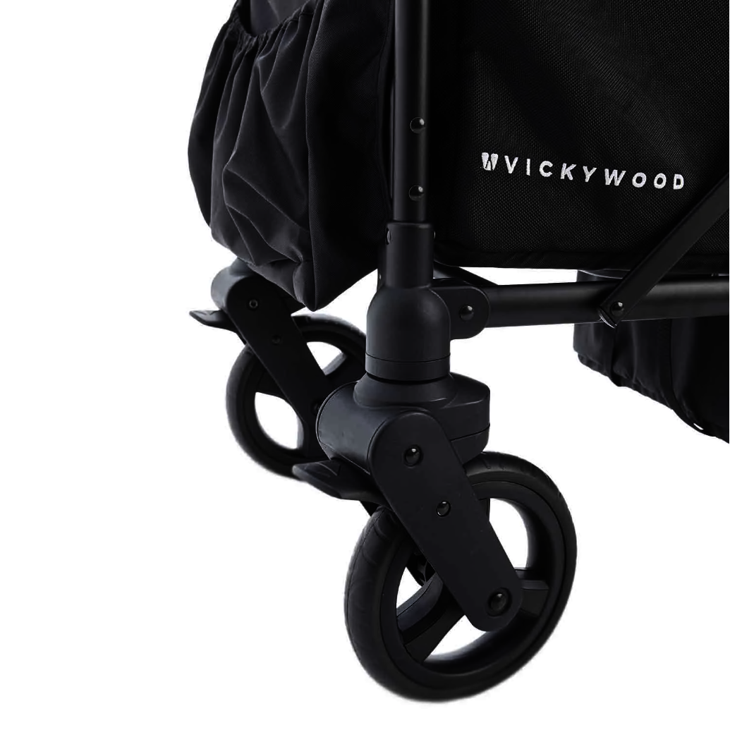 Bollerwagen für 2 Kinder VICKYWOOD SPROUT Deluxe – mit Verdeck, schwarz