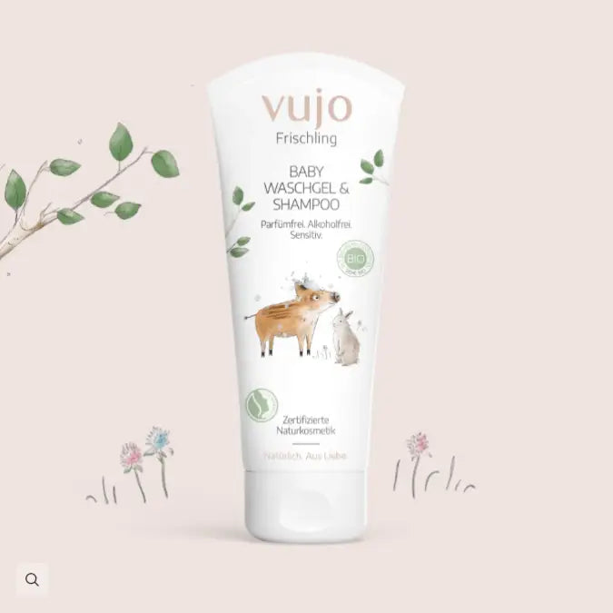 vujo Baby Shampoo parfümfrei – Naturkosmetik Baby Waschgel & Shampoo 200 ml - Babypflege