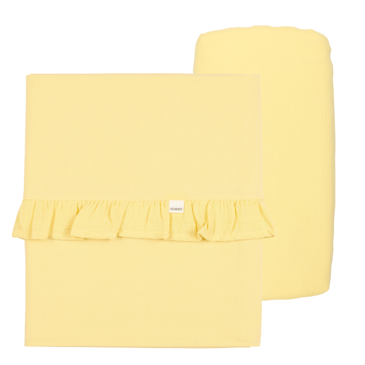 Laken 80 × 100 cm und Spannbettlaken 40 × 80 cm mit Rüsche von Koeka Faro in Honey