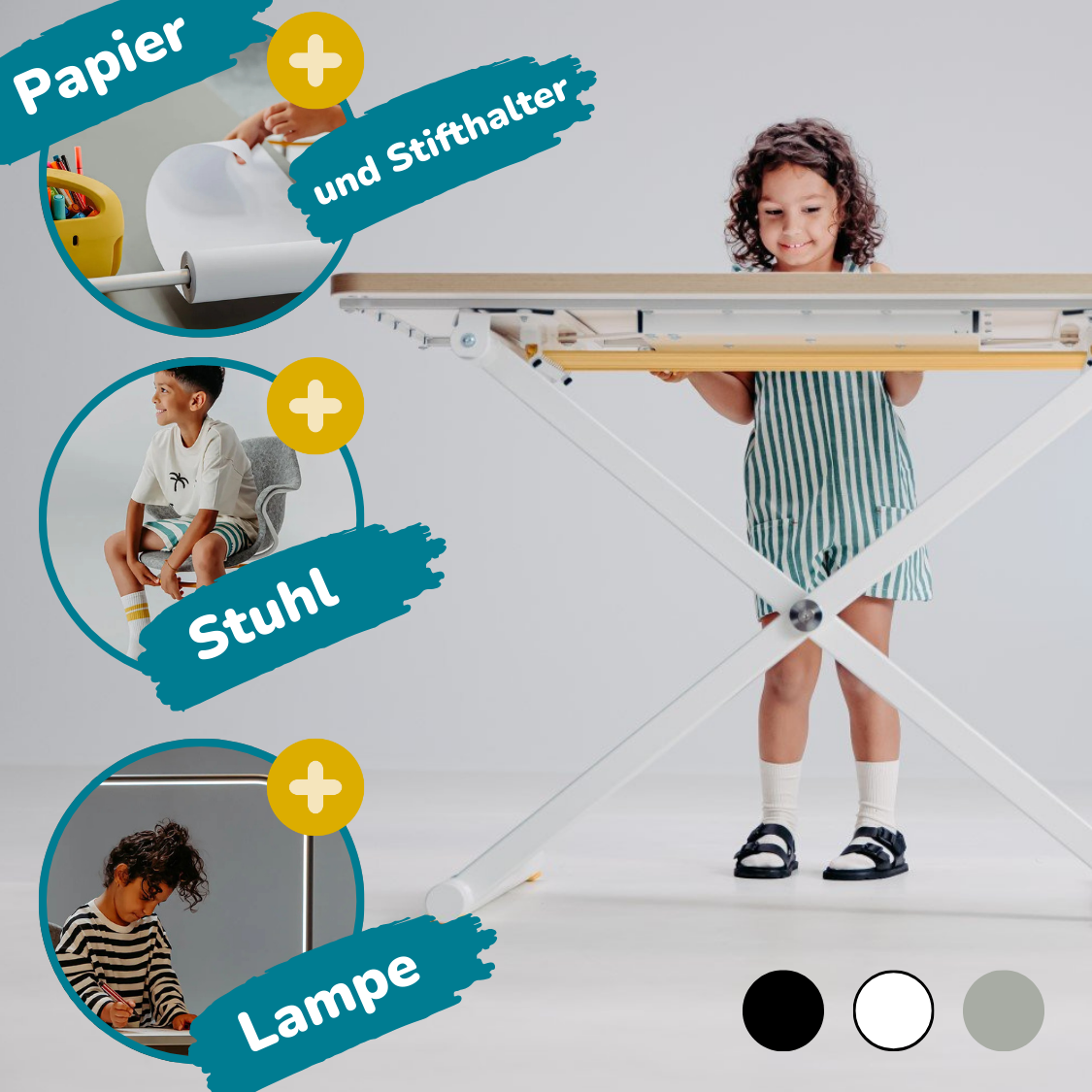 Poptop Komplettstudio - Kinderschreibtisch, Stuhl, Lampe, Papierhalter mit Rolle & Stiftehalter