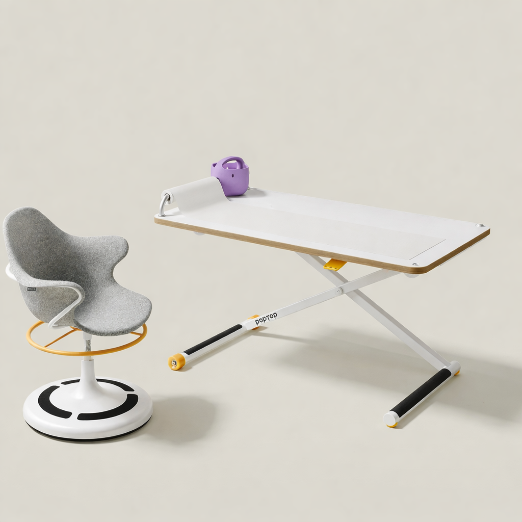 Poptop Kreativstudio - Kinderschreibtisch, Stuhl, Papierhalter mit Rolle & Stiftehalter