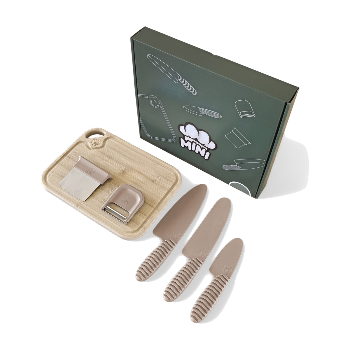 Kindermesser-Set 6-teilig mit Schneidebrett – MINI Family Küchenset