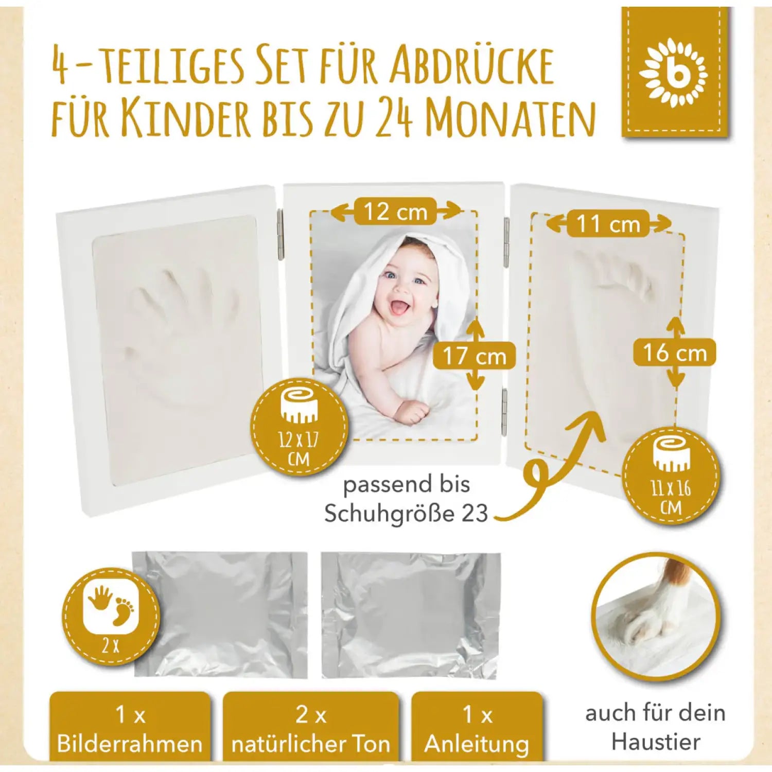 Abdruckset mit Bilderrahmen – Baby Hand- & Fußabdruck-Set