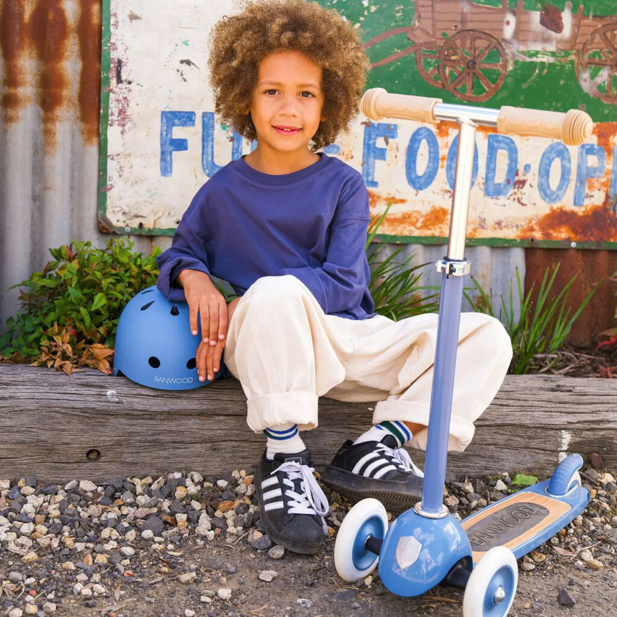 Kinderroller 3 Räder Blau – Banwood Vintage Scooter, Ansicht 2