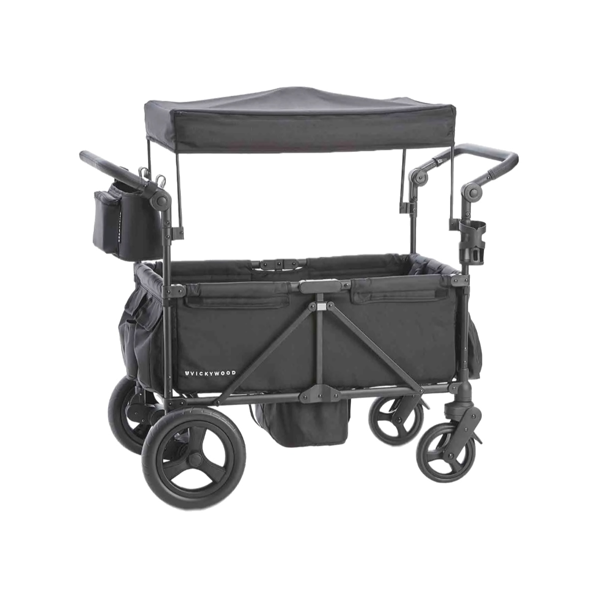 VICKYWOOD SPROUT Deluxe Bollerwagen für 2 Kinder in Schwarz mit Verdeck