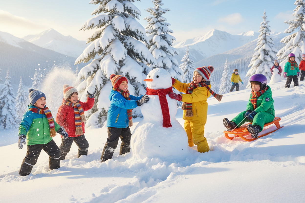 Childen playing in the snow