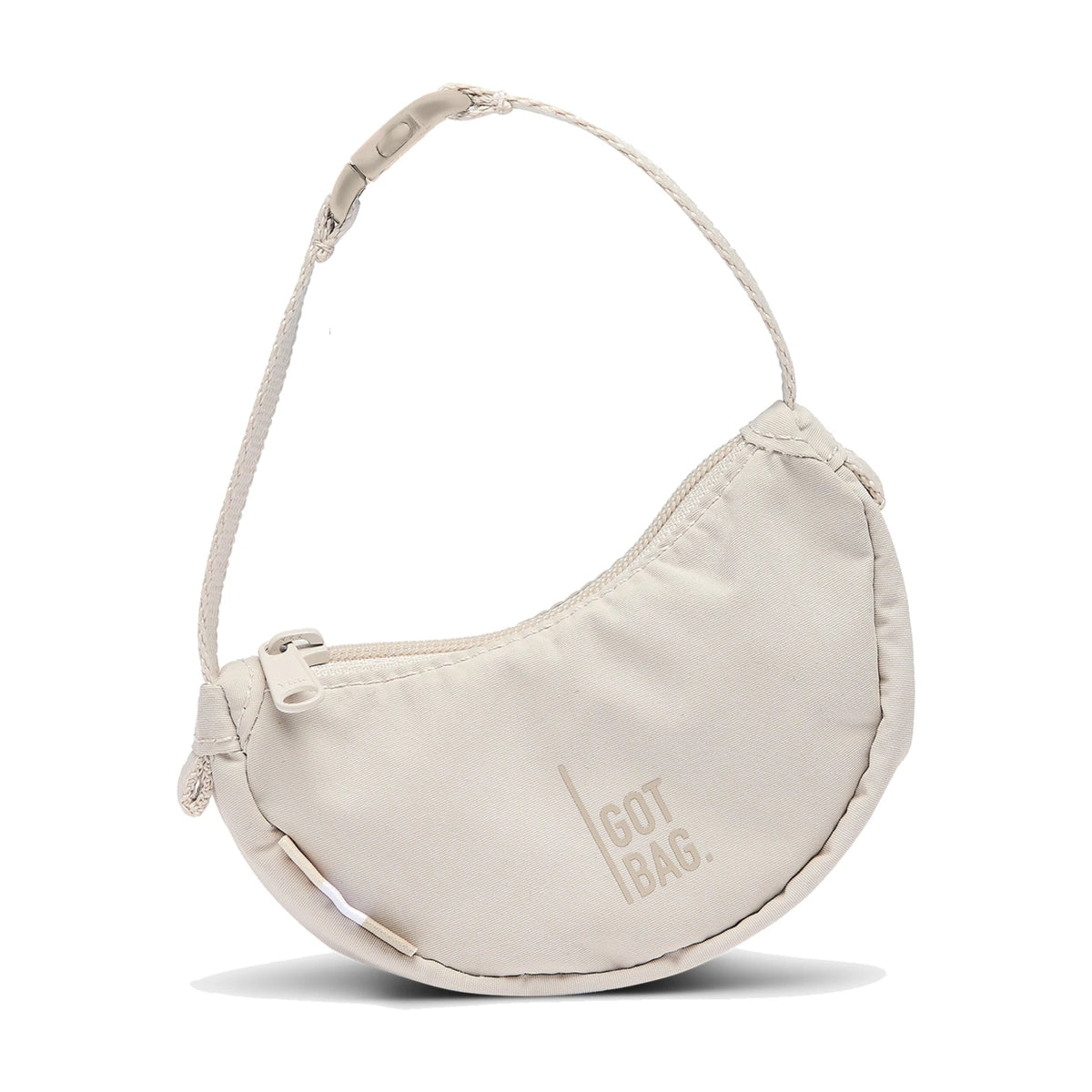 Cremefarbener Moon Bag Charm von GOT BAG in Halbmondform mit Reißverschluss