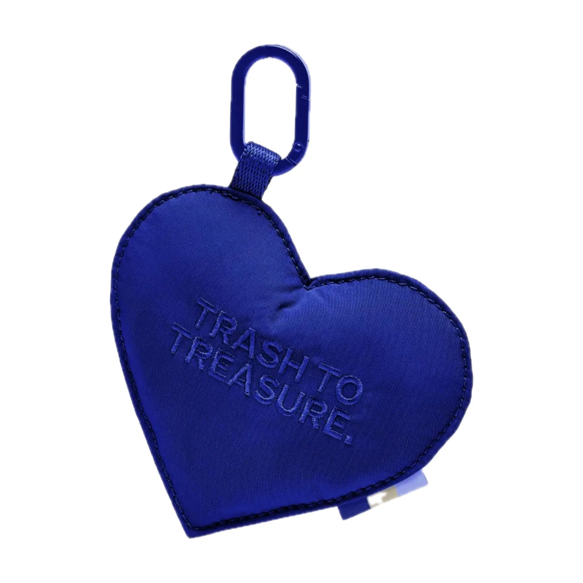 Blauer herzförmiger Treasure Charm mit geprägtem Schriftzug Trash to Treasure