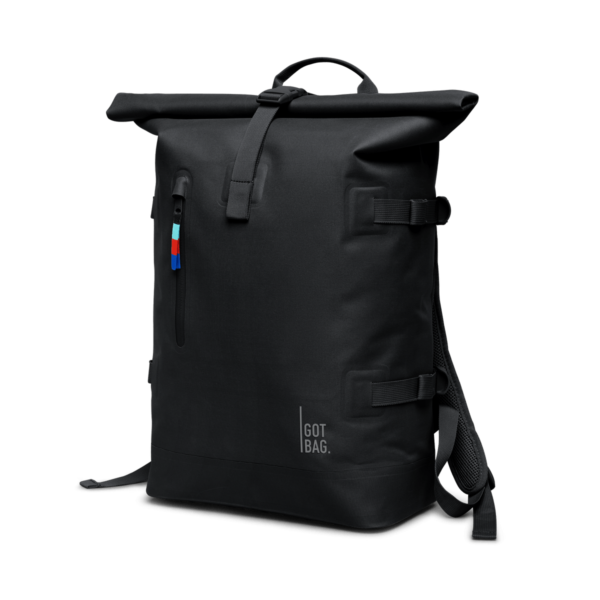 GOT BAG Rolltop 2.0 Rolltop-Rucksack in schwarz, schräg von vorn