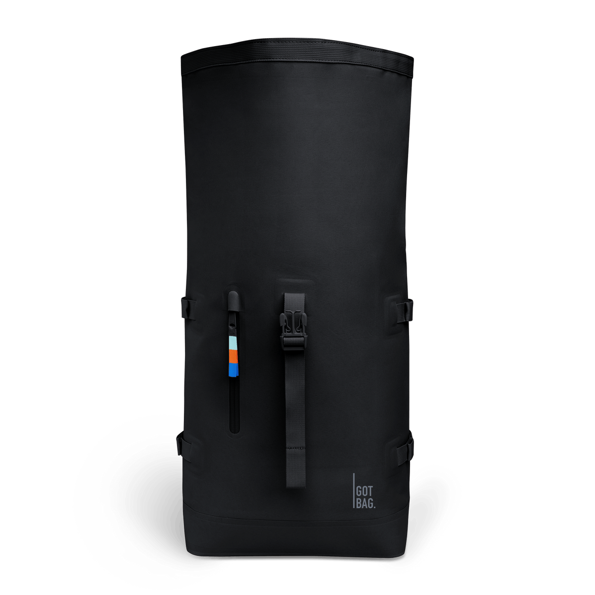 GOT BAG Rolltop 2.0 Rolltop-Rucksack in schwarz, geöffnet mit Blick ins Hauptfach