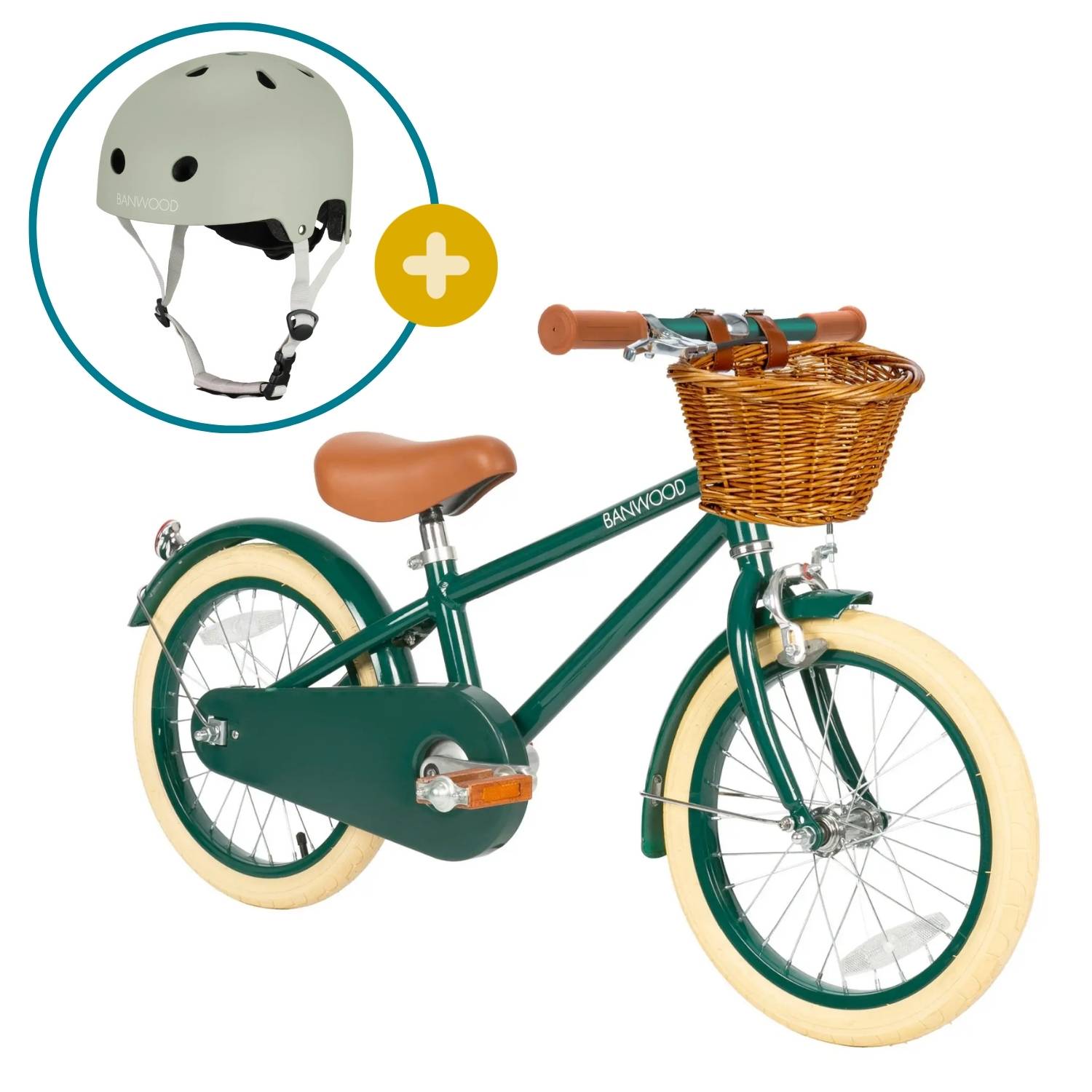 Kinderfahrrad 16 Zoll Grün & Kinderhelm Olive - limited Bundle