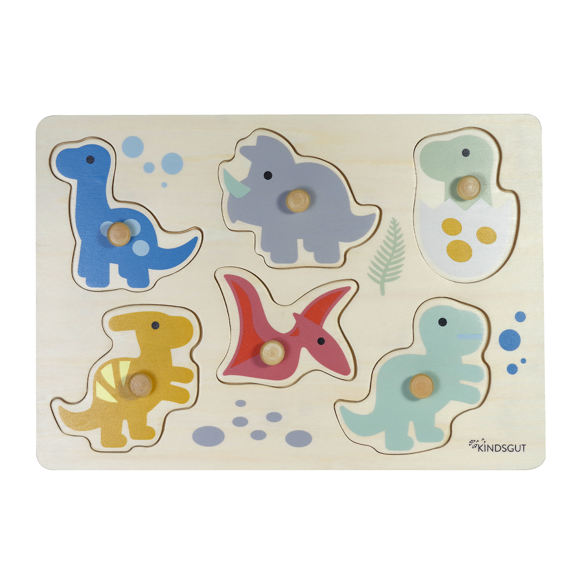 Steckpuzzle Holz mit Knauf Dinos von Kindsgut – Produktfoto 1