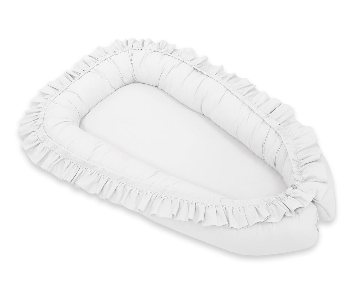 Babynest Kokon mit Rüsche – Weiß