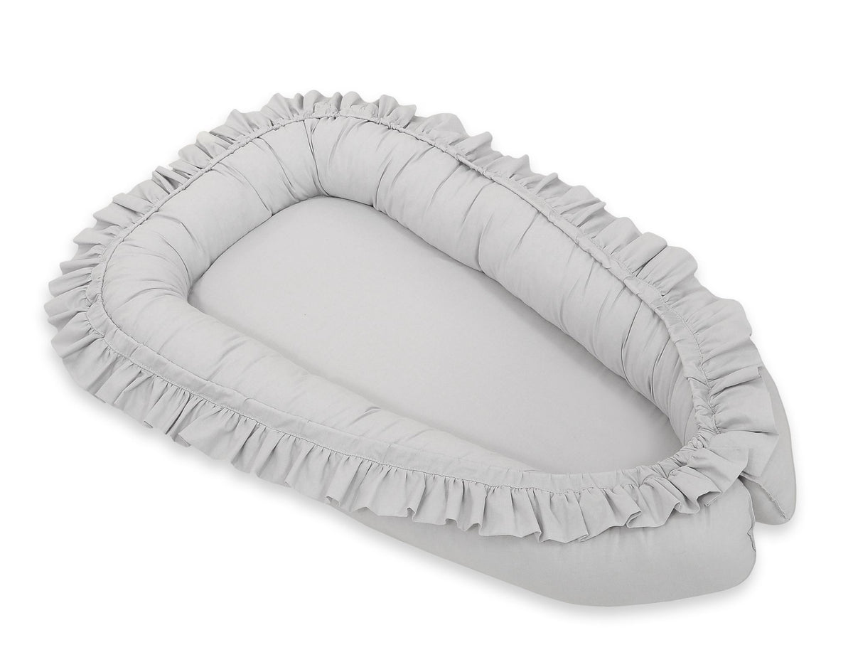 Babynest Kokon mit Rüsche – Grau