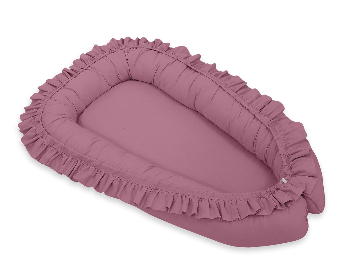 Babynest Kokon mit Rüsche – Retro-Rosa