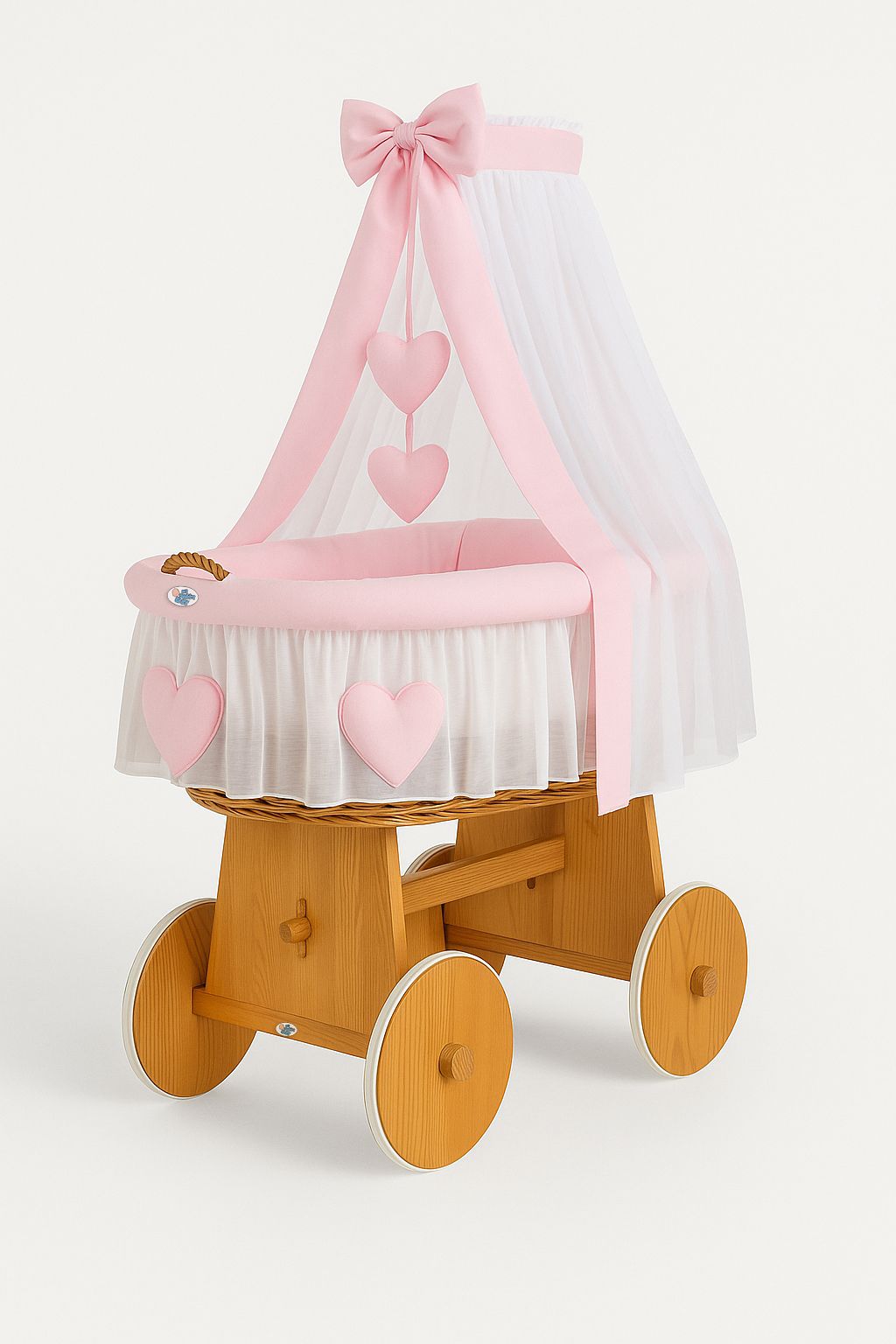 Stubenwagen Weide mit Baldachin Amelie – Natur Rosa