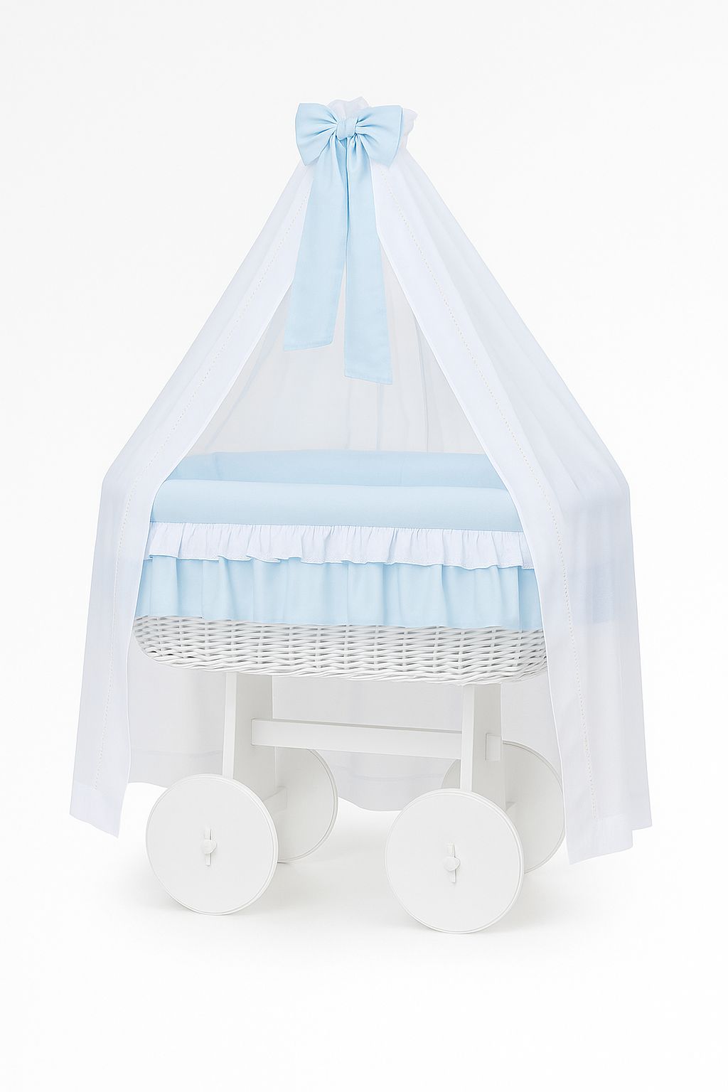 Stubenwagen Deluxe Weide mit Baldachin – Weiß Bellamy Blau